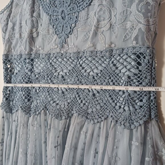 Sundance Dusty Blue Lace Overlay Dress Sz 10 Love Always - Picture 8 of 13